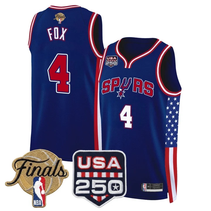 Men's San Antonio Spurs America 250 Edition 2026 Finals patch Swingman Jersey ROYAL #4 DE'AARON FOX