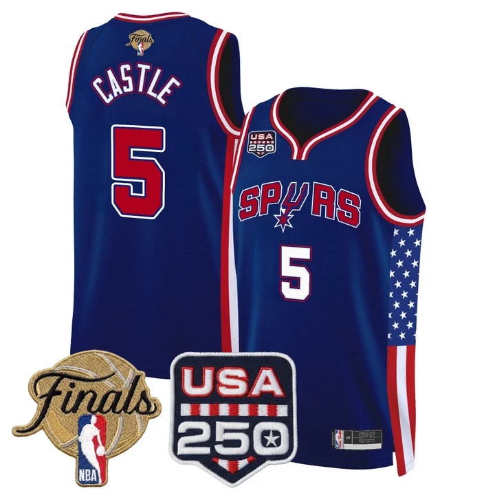 Men's San Antonio Spurs America 250 Edition 2026 Finals patch Swingman Jersey ROYAL #5 STREPHON CASTLE