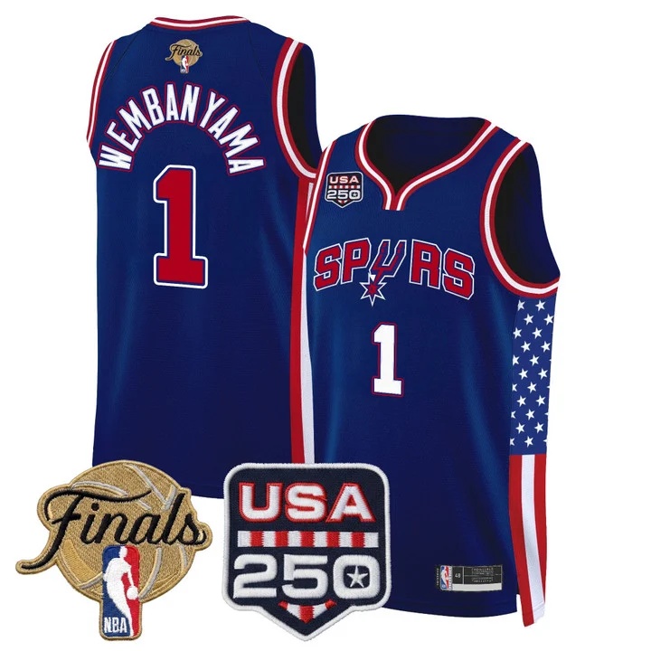 Men's San Antonio Spurs America 250 Edition 2026 Finals patch Swingman JerseyROYAL #1 VICTOR WEMBANYAMA