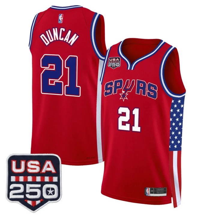 Men's San Antonio Spurs America 250 Edition Swingman Jersey RED #21 TIM DUNCAN