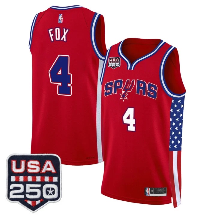 Men's San Antonio Spurs America 250 Edition Swingman Jersey RED #4 DE' AARON FOX