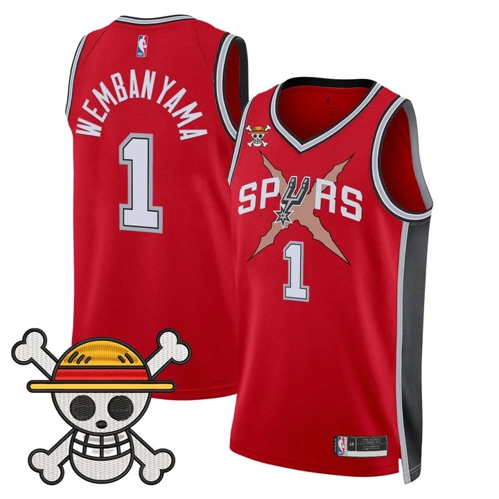 Men's San Antonio Spurs x One Piece Jersey Collection RED #1 VICTOR WEMBANYAMA