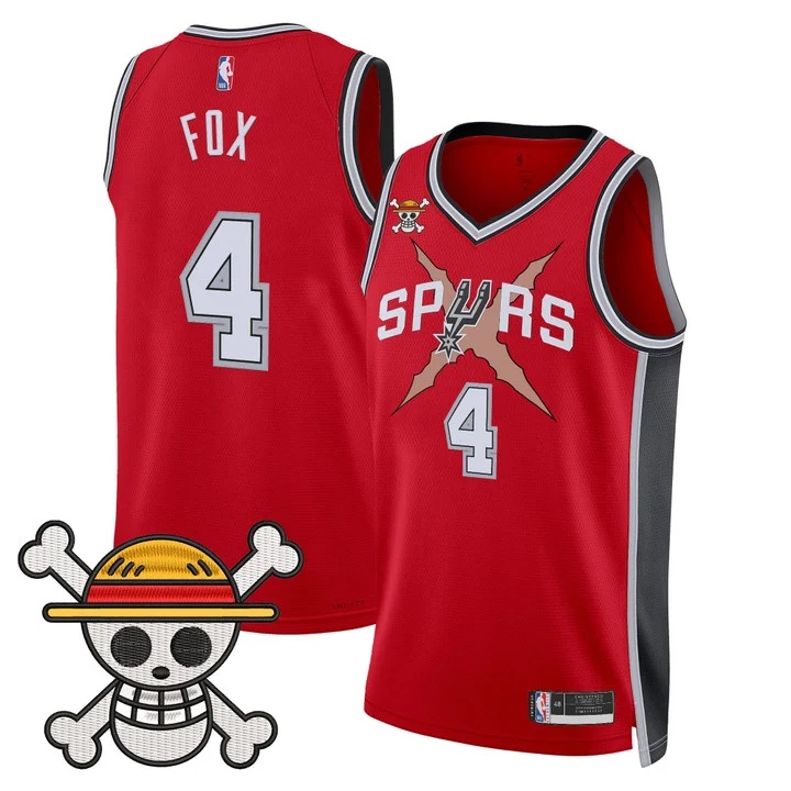 Men's San Antonio Spurs x One Piece Jersey Collection RED #4 DE'AARON FOX