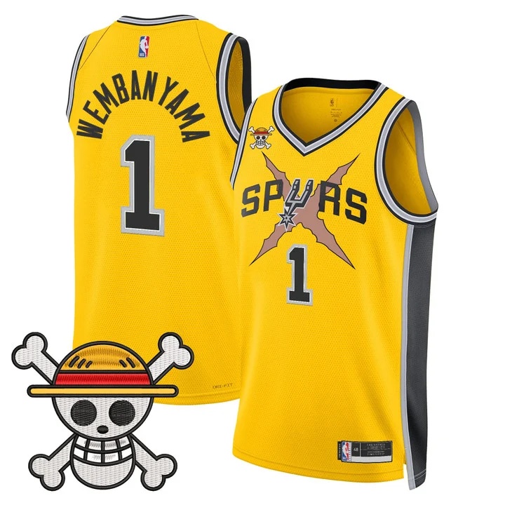 Men's San Antonio Spurs x One Piece Jersey Collection YELLOW #1 VICTOR WEMBANYAMA