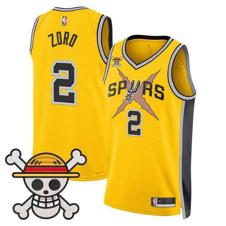 Men's San Antonio Spurs x One Piece Jersey Collection YELLOW #2 ZORO
