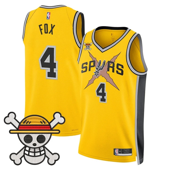 Men's San Antonio Spurs x One Piece Jersey Collection YELLOW #4 DE'AARON FOX