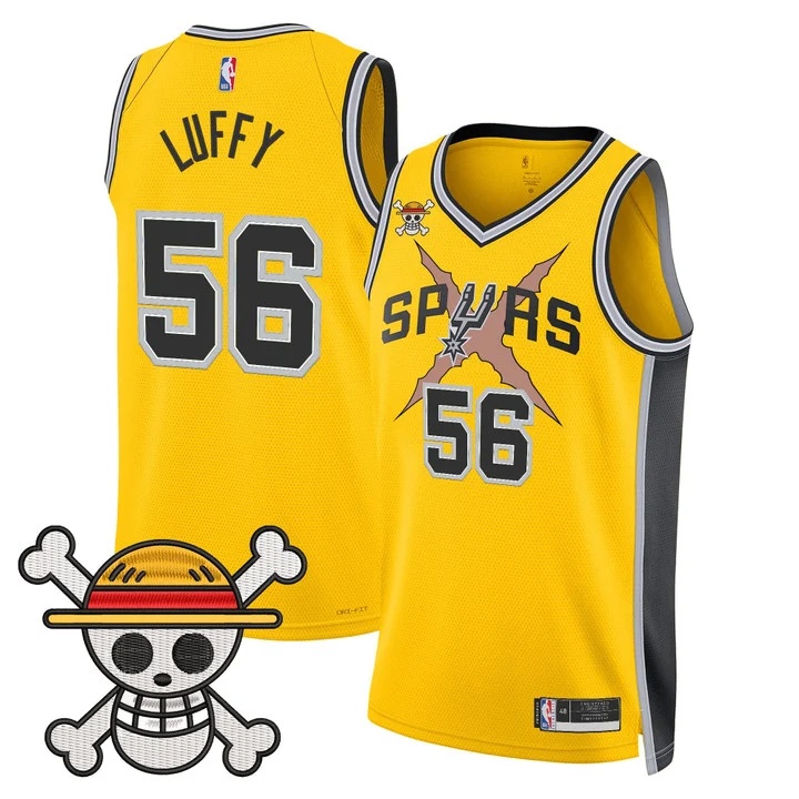 Men's San Antonio Spurs x One Piece Jersey Collection yellow #56 LUFFY