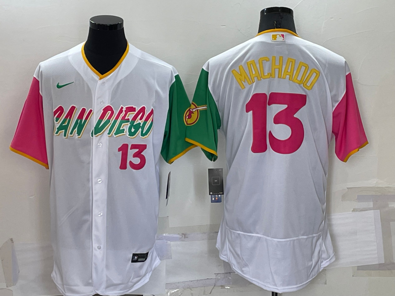 Men's San Diego Padres #13 Manny Machado White Number 2022 City Connect Flex Base Stitched Jerse