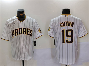 Men's San Diego Padres #19 Tony Gwynn White Team Logo Stitched Cool Base Nike Jersey