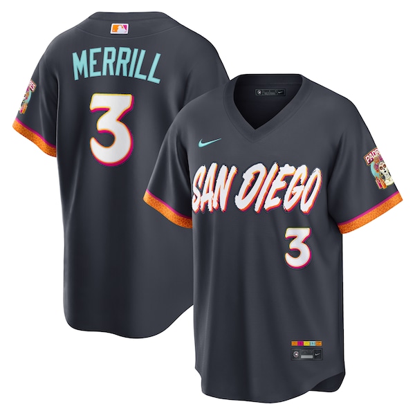 Men's San Diego Padres #3 Jackson Merrill Obsidian 2026 City Connect Stadium Limited Stitched Baseball Jersey