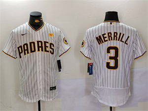 Men's San Diego Padres #3 Jackson Merrill White With PS Patch Stitched Flex Base Jersey