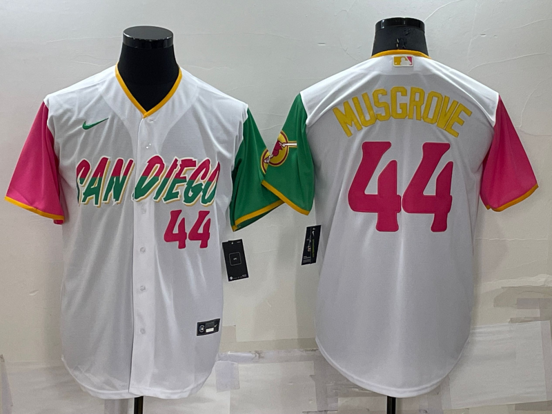 Men's San Diego Padres #44 Joe Musgrove White Number 2022 City Connect Cool Base Stitched Jerse