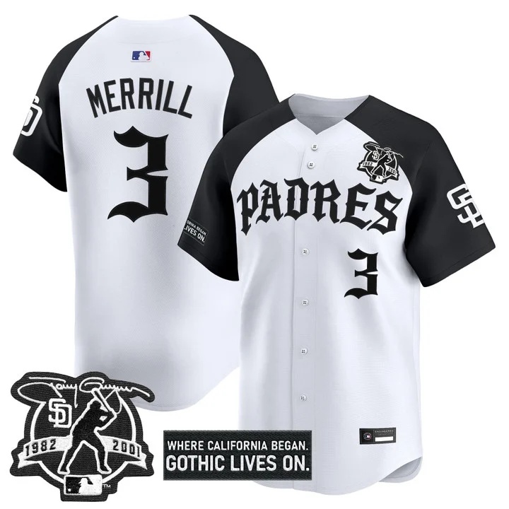 Men's San Diego Padres 'Old English Edition' Vapor Premier Limited Jersey ALTERNATE #3 JACKSON MERRILL