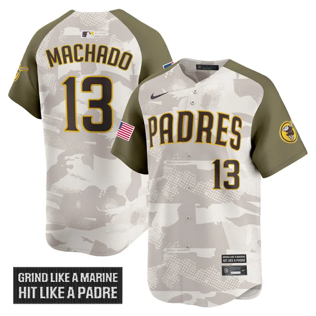 Men's San Diego Padres 2025 Armed Forces Day Vapor Premier Limited Jersey #13 MANNY MACHADO.webp