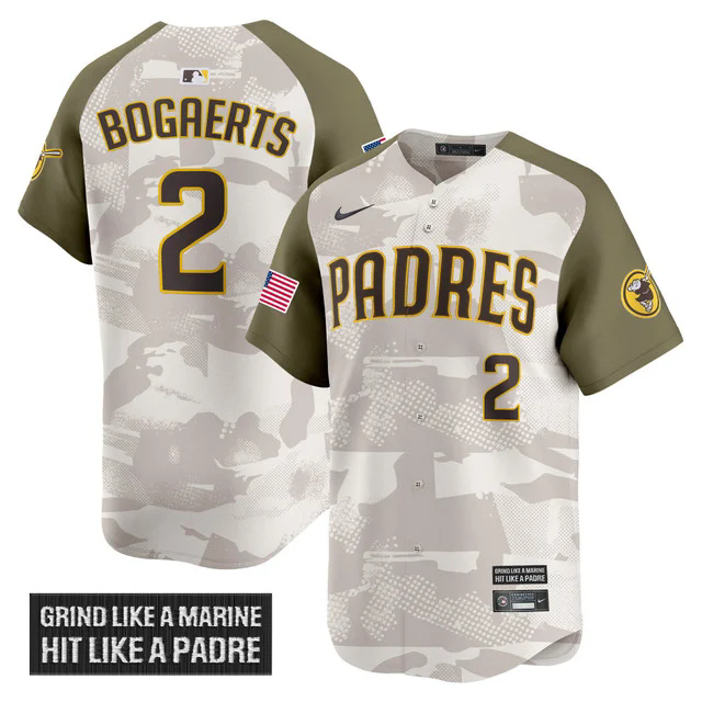 Men's San Diego Padres 2025 Armed Forces Day Vapor Premier Limited Jersey #2 XANDER BOGAERTS.webp