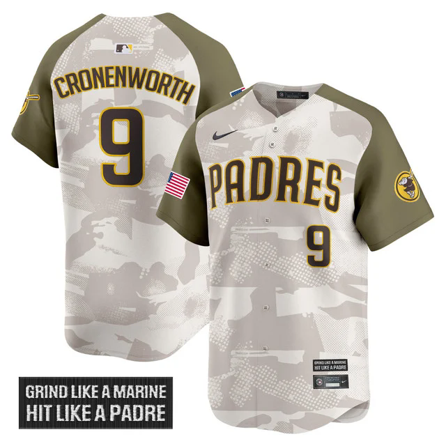 Men's San Diego Padres 2025 Armed Forces Day Vapor Premier Limited Jersey #9 JAKE CRONENWORTH.webp