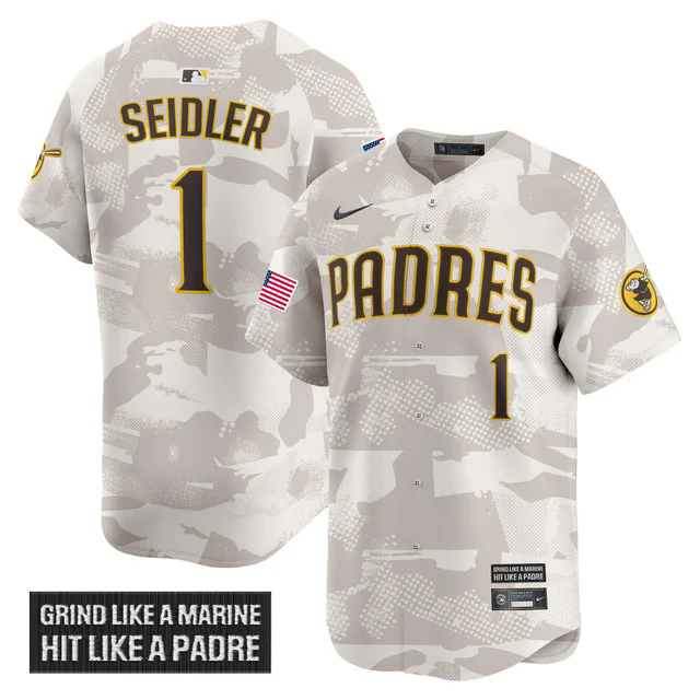 Men's San Diego Padres 2025 Armed Forces Day Vapor Premier Limited Jersey CAMO #1 PETER SEIDLER.webp