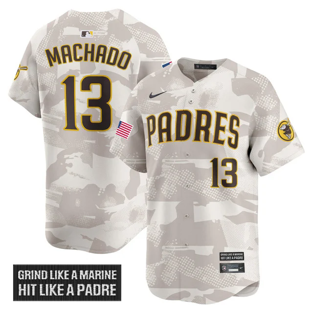 Men's San Diego Padres 2025 Armed Forces Day Vapor Premier Limited Jersey CAMO #13 MANNY MACHADO.webp