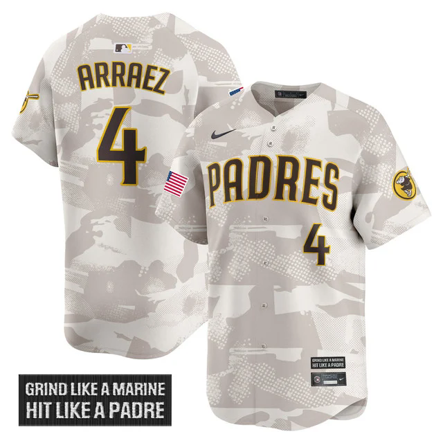 Men's San Diego Padres 2025 Armed Forces Day Vapor Premier Limited Jersey CAMO #4 LUIS ARRAEZ.webp