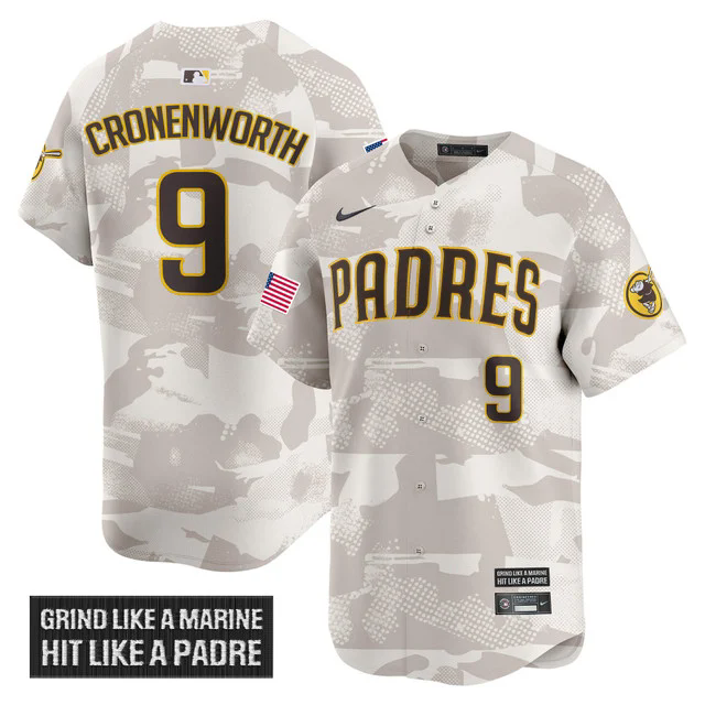Men's San Diego Padres 2025 Armed Forces Day Vapor Premier Limited Jersey CAMO #9 JAKE CRONENWORTH.webp