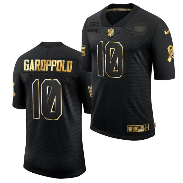 Men's San Francisco 49ers #10 Jimmy Garoppolo 2020 Salute to Service Black Golden Limited Jersey