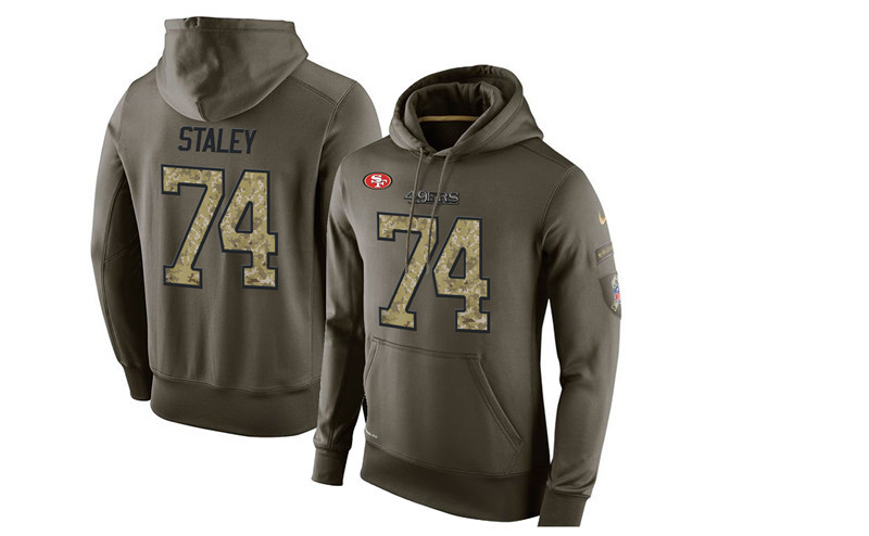 Men's San Francisco 49ers #74 Joe Staley Green Nike Olive Salute To Service KO Performance Limited Hoodie