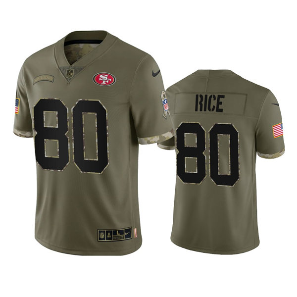 Men's San Francisco 49ers #80 Jerry Rice Olive 2022 Salute To Service Limited Jerse