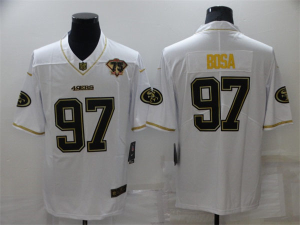 Men's San Francisco 49ers #97 Nick Bosa White Gold Retro Football Jersey