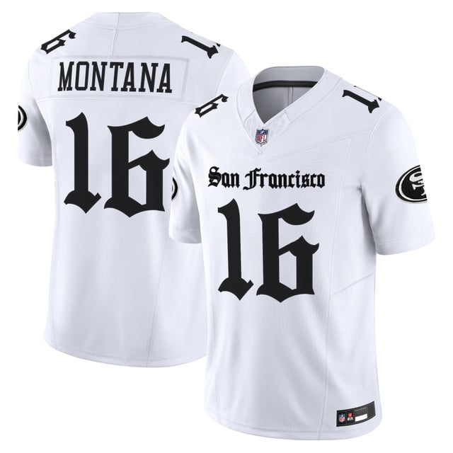Men's San Francisco 49ers 'Gothic Edition' Vapor Limited Jersey WHITE#16 JOE MONTANA