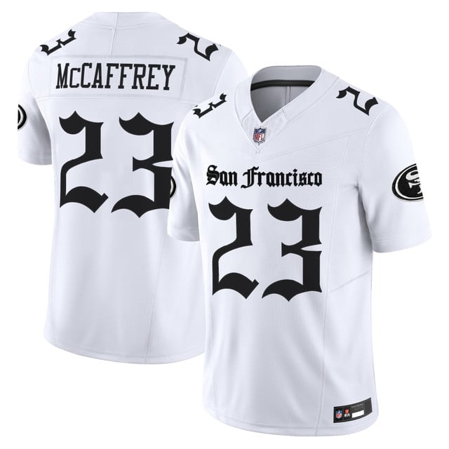 Men's San Francisco 49ers 'Gothic Edition' Vapor Limited Jersey WHITE#23 CHRISTIAN MCCAFFREY