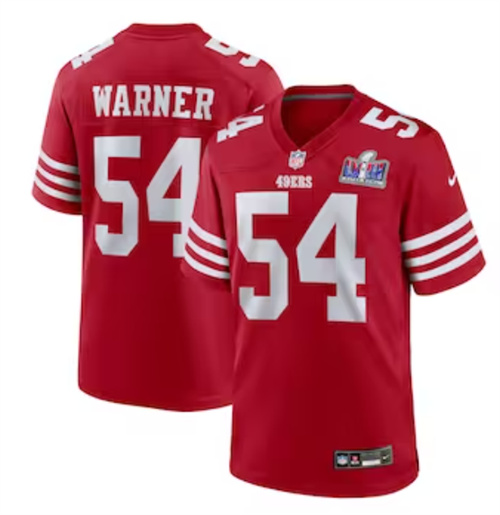 Men's San Francisco 49ers Fred Warner Nike Scarlet Super Bowl LVIII Game Jersey