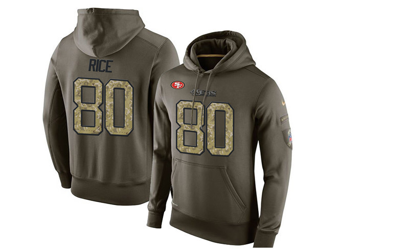 Men's San Francisco 49ers Retired Player #80 Jerry Rice Green Nike Olive Salute To Service KO Performance Limited Hoodie