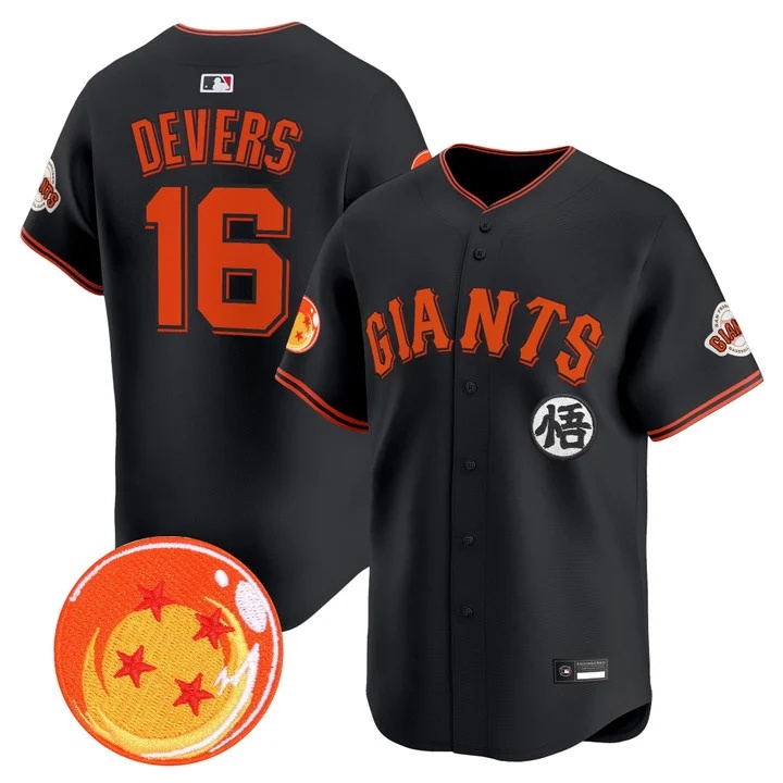 Men's San Francisco Giants x Dragon Ball Vapor Premier Limited Jersey BLACK #16 RAFAEL DEVERS