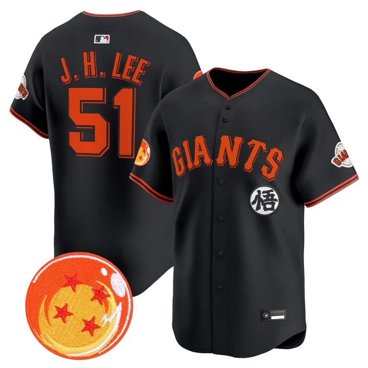 Men's San Francisco Giants x Dragon Ball Vapor Premier Limited Jersey BLACK #51 JUNG HOO LEE