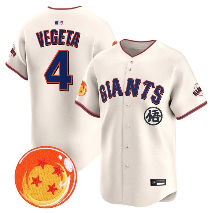 Men's San Francisco Giants x Dragon Ball Vapor Premier Limited Jersey CREAM  #4 VEGETA