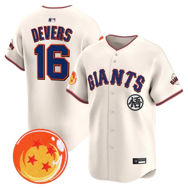 Men's San Francisco Giants x Dragon Ball Vapor Premier Limited Jersey CREAM #16 RAFAEL DEVERS