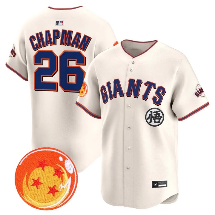 Men's San Francisco Giants x Dragon Ball Vapor Premier Limited Jersey CREAM #26 MATT CHAPMAN