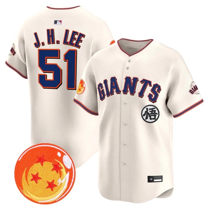 Men's San Francisco Giants x Dragon Ball Vapor Premier Limited Jersey CREAM #51 JUNG HOO LEE