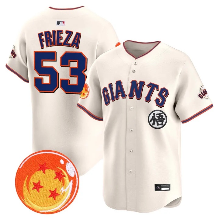 Men's San Francisco Giants x Dragon Ball Vapor Premier Limited Jersey CREAM #53 FRIEZA