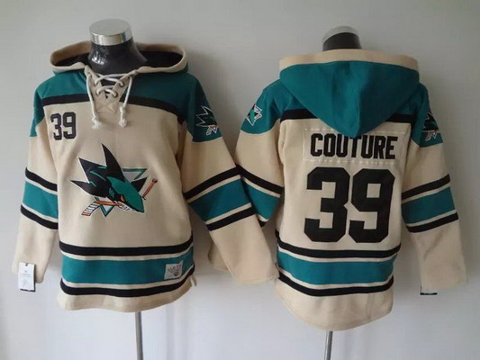 Men's San Jose Sharks #39 Logan Couture Old Time Hockey Cream Hoodie Stitched