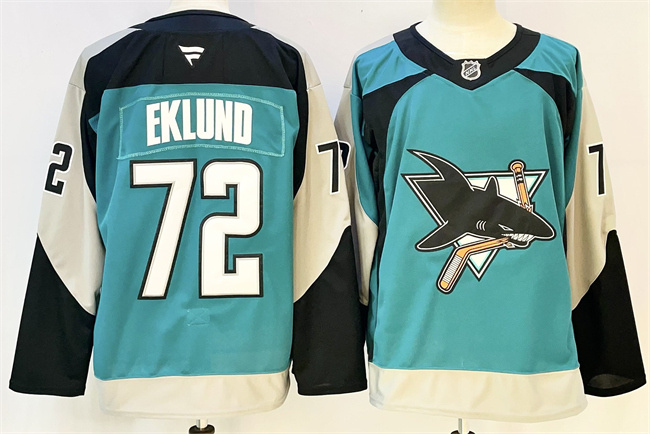 Men's San Jose Sharks #72 William Eklund Teal 2025 Alternate Stitched Hockey Jersey