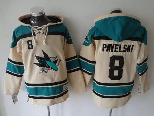 Men's San Jose Sharks #8 Joe Pavelski Old Time Hockey Cream Hoodie Stitched
