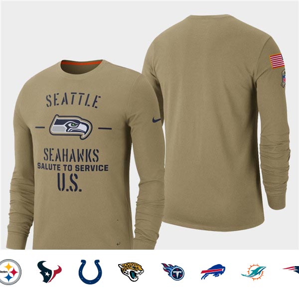 Men's Seahawks Tan 2019 Salute to Service Sideline Long Sleeve T-Shirt