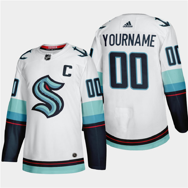 Men's Seattle Kraken Custom adidas Away White Jersey Stitched