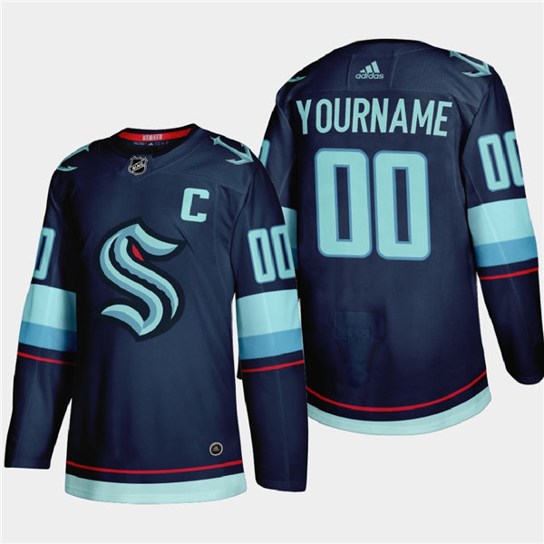 Men's Seattle Kraken Custom adidas Home Navy Jersey Stitched