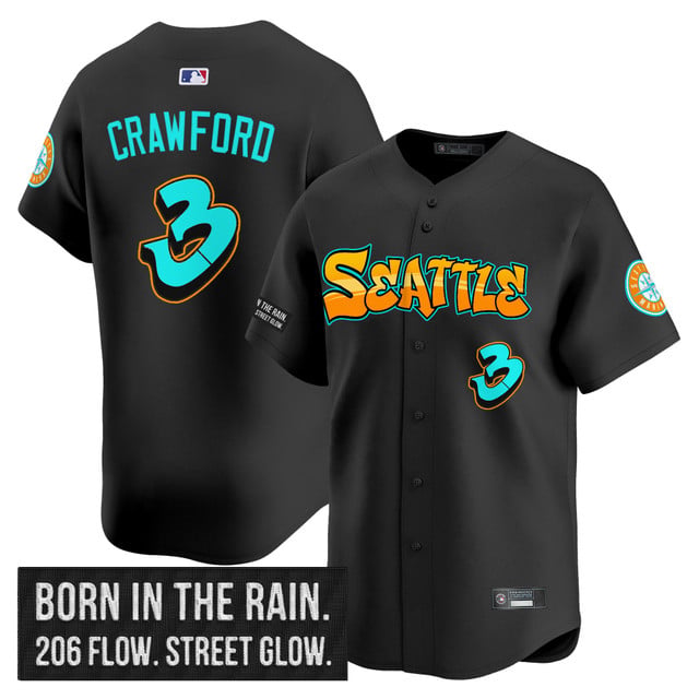 Men's Seattle Mariners 'Graffiti Emerald Drop Edition' Vapor Premier Limited Jersey BLACK#3 J.P CRAWFORD