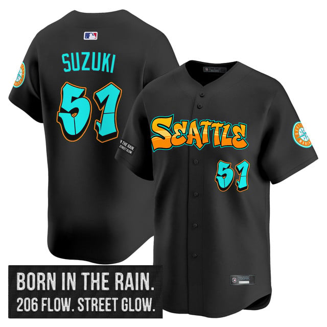 Men's Seattle Mariners 'Graffiti Emerald Drop Edition' Vapor Premier Limited Jersey BLACK#51 ICHIRO SUZUKI