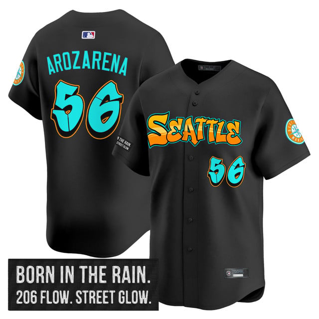 Men's Seattle Mariners 'Graffiti Emerald Drop Edition' Vapor Premier Limited Jersey BLACK#56 RANDY AROZARENA