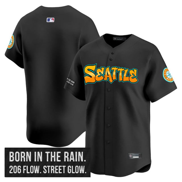 Men's Seattle Mariners 'Graffiti Emerald Drop Edition' Vapor Premier Limited Jersey BLACK BLANK