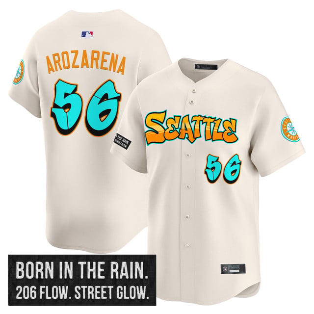 Men's Seattle Mariners 'Graffiti Emerald Drop Edition' Vapor Premier Limited Jersey CREAM#56 RANDY AROZARENA